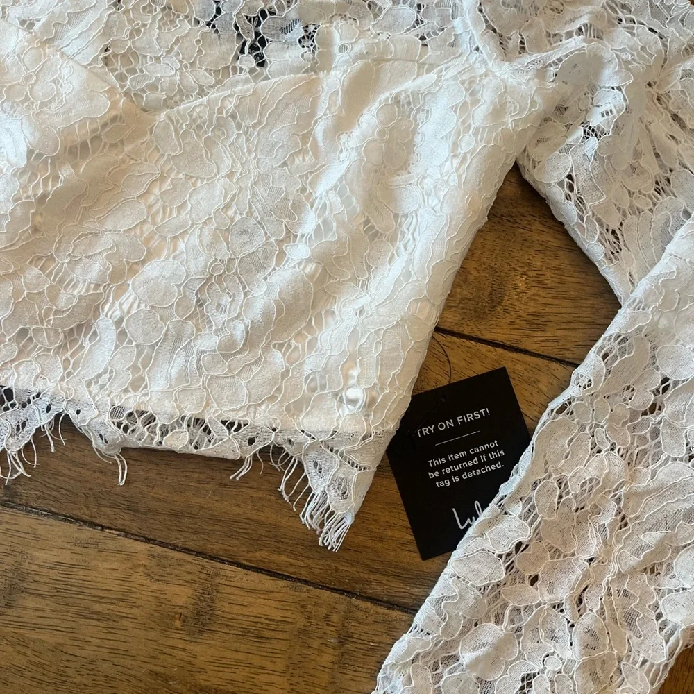 NWT Lulus Level of Love Ivory Lace Long Sleeve Two-Piece Set - Size Small - Picture 4 of 13